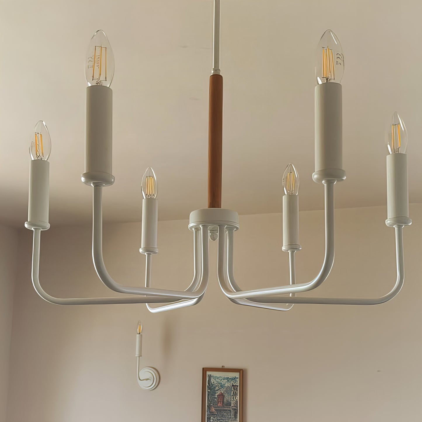 Модерен Класически Висящ Полилей | метален с дървен детайл | 6 рамена | Б ПO 29 |