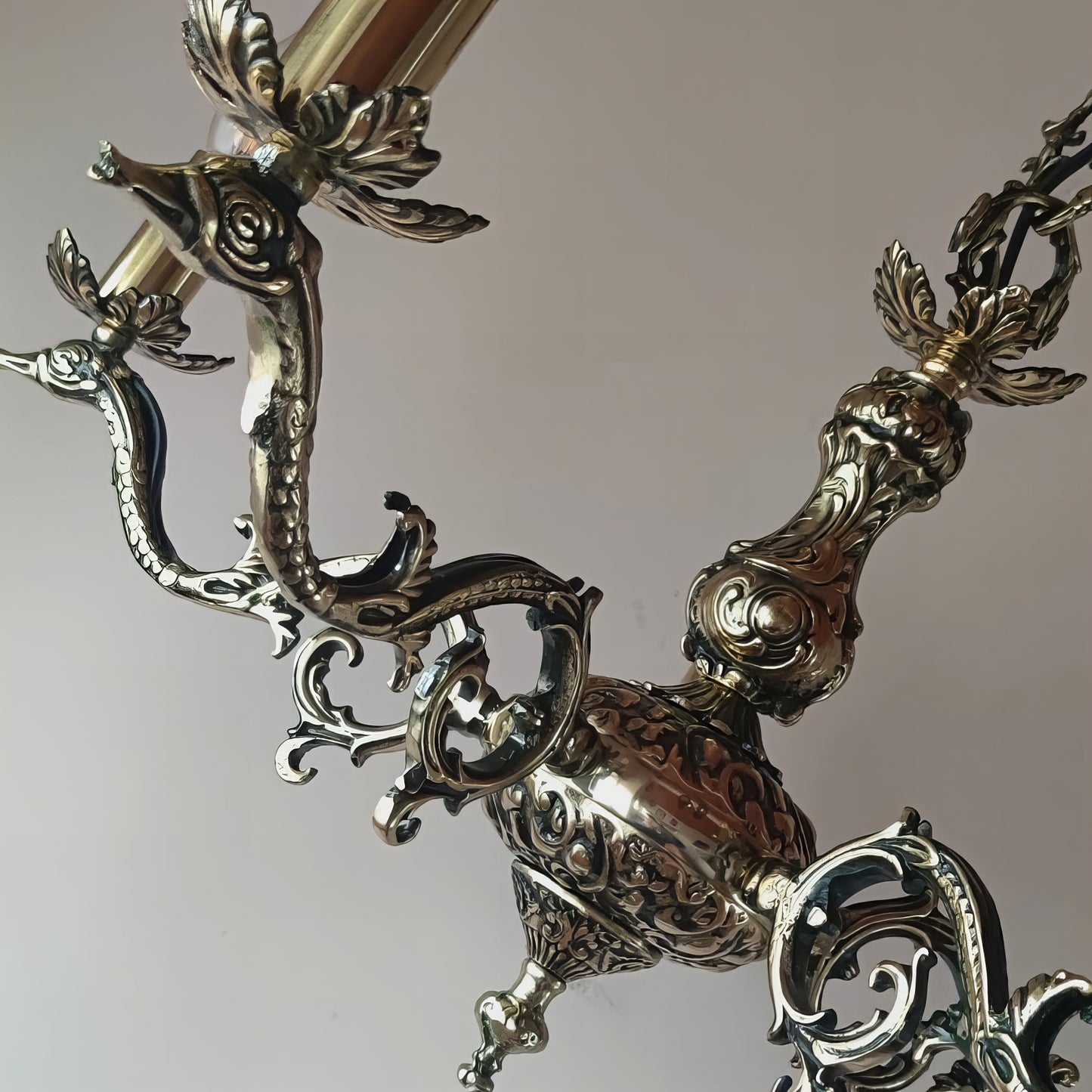 Старинен бароков полилей | 5 рамена | С/Без текстилни абажури | Месинг | ПO 16 |