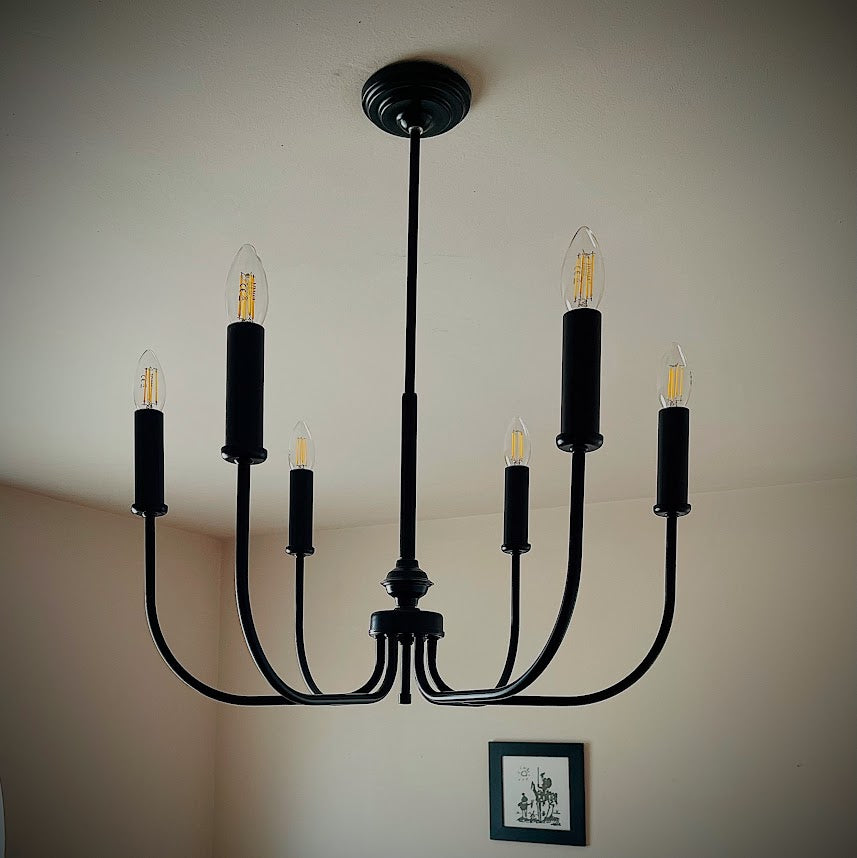 Модерен Висящ Полилей тип свещ  | БЕЗ/С текстилни абажури | метален | 6 рамена | Ч ПO 18 |