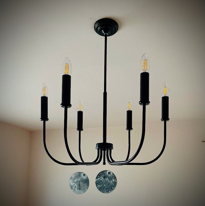 Модерен Висящ Полилей тип свещ  | БЕЗ/С текстилни абажури | метален | 6 рамена | Ч ПO 18 |