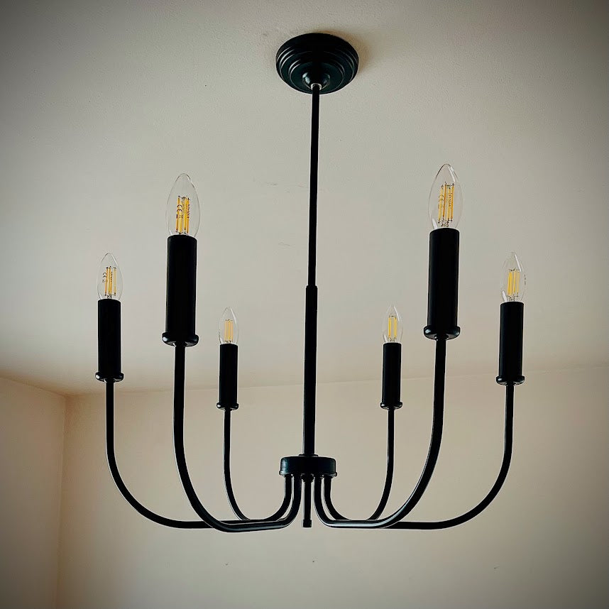 Модерен Висящ Полилей тип свещ  | БЕЗ/С текстилни абажури | метален | 6 рамена | Ч ПO 18 |