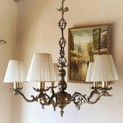 Старинен луксозен бароков полилей | лят месинг с 5 рамена | тип свещ | БЕЗ/С Абажур | ПO 15 |