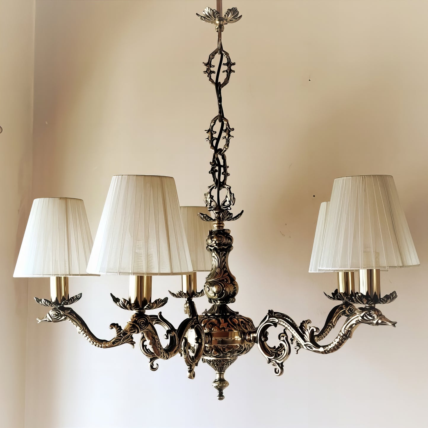 Старинен луксозен бароков полилей | лят месинг с 5 рамена | тип свещ | БЕЗ/С Абажур | ПO 15 |