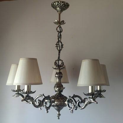 Старинен луксозен бароков полилей | лят месинг с 5 рамена | тип свещ | БЕЗ/С Абажур | ПO 15 |