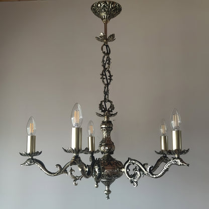 Старинен бароков полилей | 5 рамена | С/Без текстилни абажури | Месинг | ПO 16 |