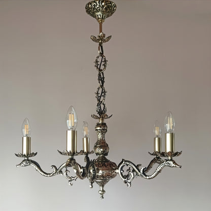 Старинен бароков полилей | 5 рамена | С/Без текстилни абажури | Месинг | ПO 16 |