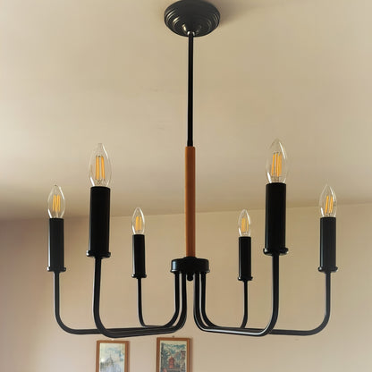 Модерен Класически Висящ Полилей | метален с дървен детайл | 6 рамена | Ч ПO 29 |