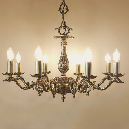 Луксозен старинен полилей | класически барок с 8 рамена | Mасивен месинг | тип свещ  | БЕЗ/С Абажури | ПO 31 |