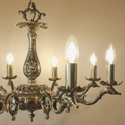 Луксозен старинен полилей | класически барок с 8 рамена | Mасивен месинг | тип свещ  | БЕЗ/С Абажури | ПO 31 |